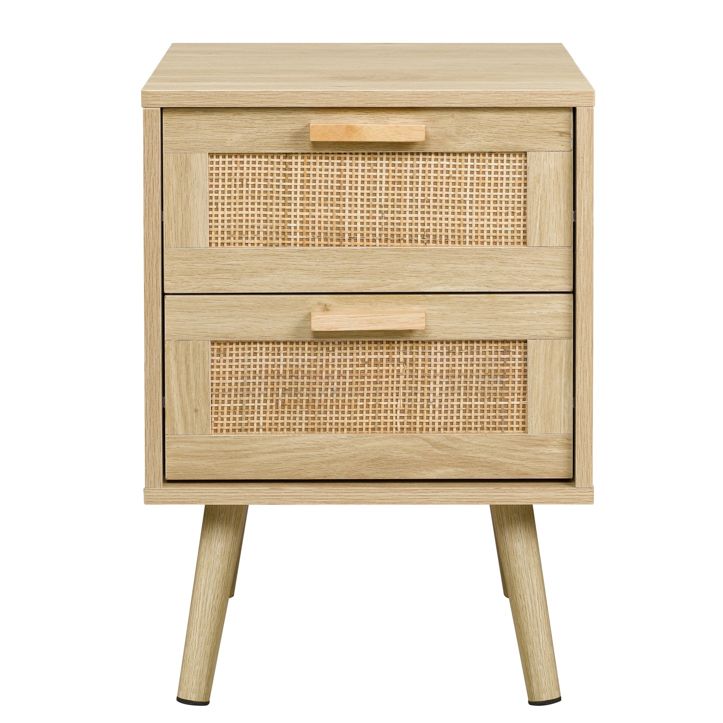 Finnhomy Nightstand, End Table, Side Table with 2 Hand Made Rattan Decorated Drawers, Wood Accent Table with Storage for Bedroom, Natural, F20NS2DV7601