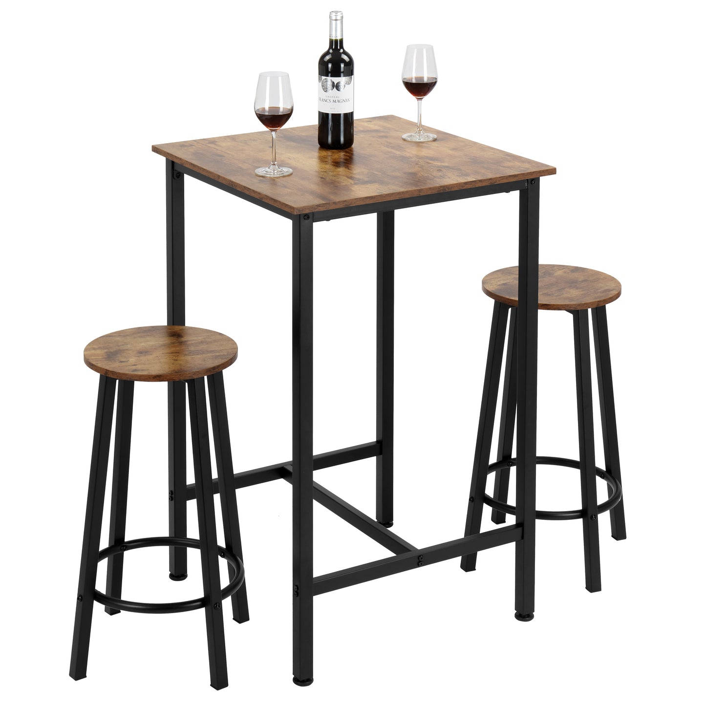 Finnhomy Bar Table Set, 23.6" Pub Table High Top Table, Square Bar Height Table, Bar Table with Stools, Kitchen Table Set for 2, Dining Table Set, Breakfast for Kitchen, Living Room, Rustic Brown,F20TBBTSSR7264