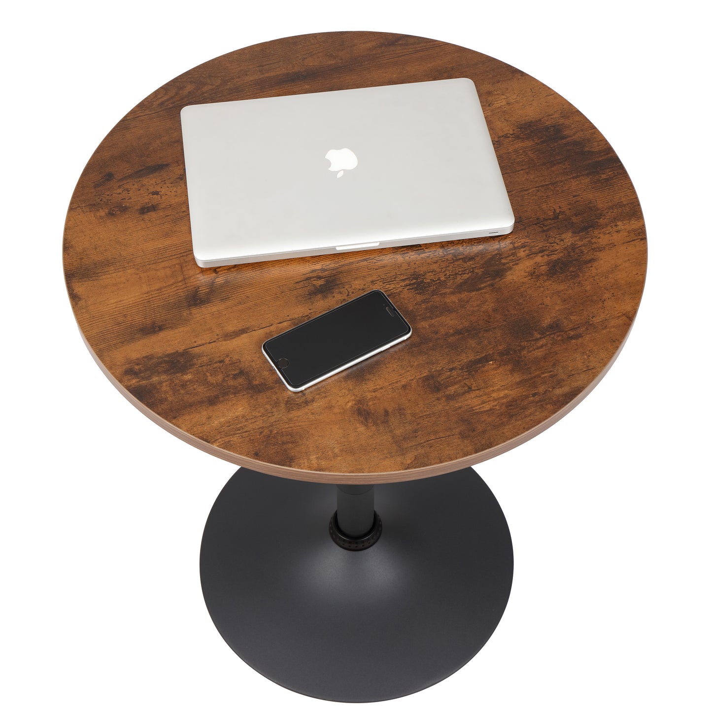 Finnhomy 23.6inches Round Cocktail Bar Table with Metal Base, Tall Bistro Pub Table, Adjustable 27.9''-36.2'' Counter Bar Height for Kitchen, Dining Room, Living Room, Easy Assembly, Rustic Brown,F20BT71T9542