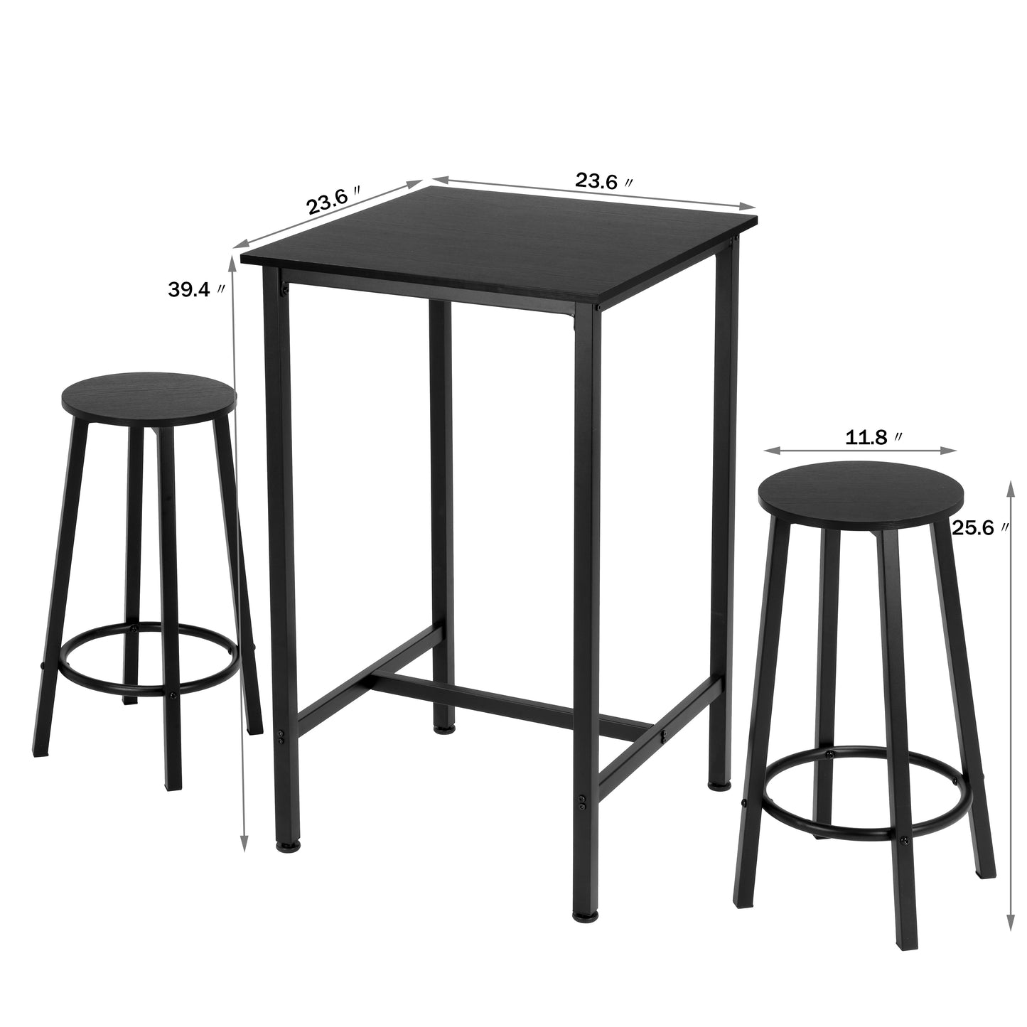 Finnhomy Bar Table Set, 23.6" Pub Table High Top Table, Square Bar Height Table, Bar Table with Stools, Kitchen Table Set for 2, Industrial Breakfast for Kitchen, Living Room, Rustic Black,F20TBBTSSH7263