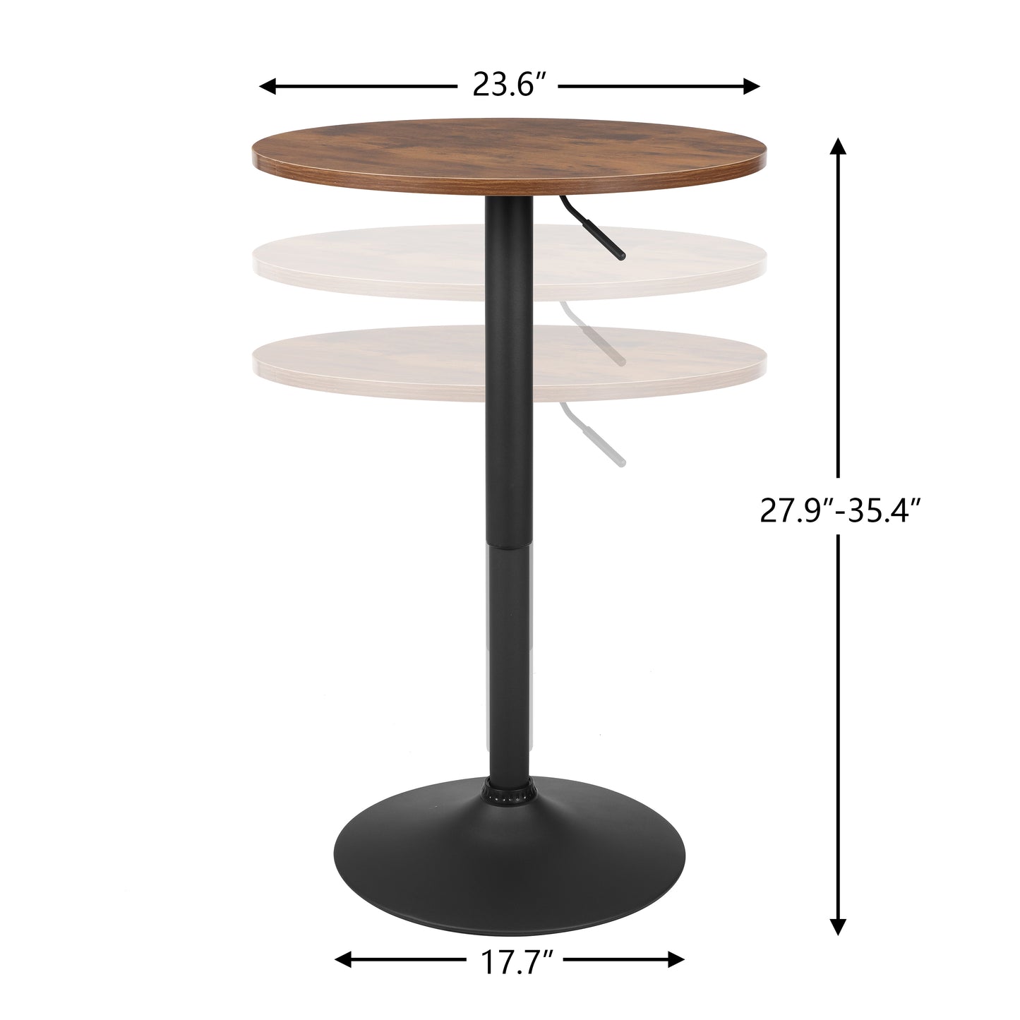 Finnhomy 23.6inches Round Cocktail Bar Table with Metal Base, Tall Bistro Pub Table, Adjustable 27.9''-36.2'' Counter Bar Height for Kitchen, Dining Room, Living Room, Easy Assembly, Rustic Brown，F20BT71T9542