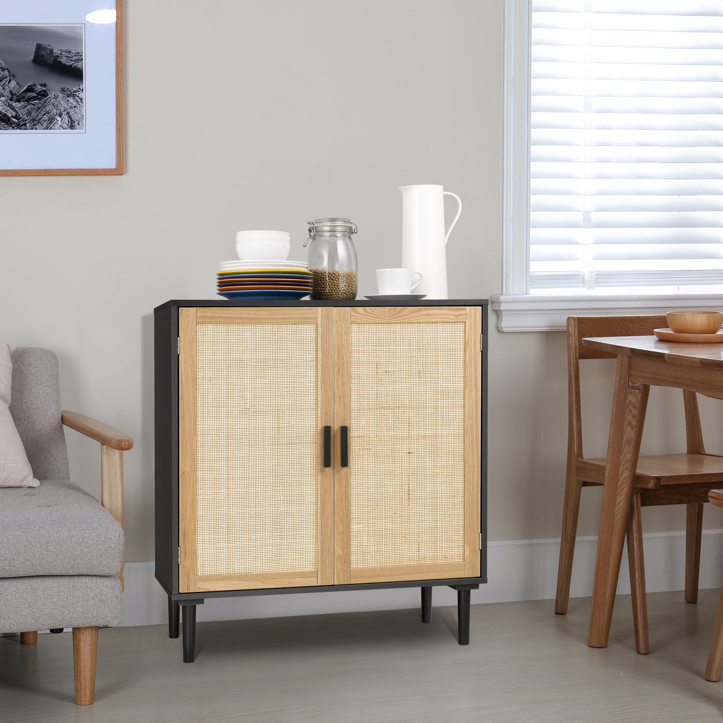 Finnhomy Sideboard Buffet Cabinet, Kitchen Storage Cabinet with Rattan Decorated Doors, Liquor Cabinet for Bar, Dining Room, Hallway, Cupboard Console Table, Accent Cabinet, 31.5X 15.8X 34.6 Inches, F20SCRD1V7603