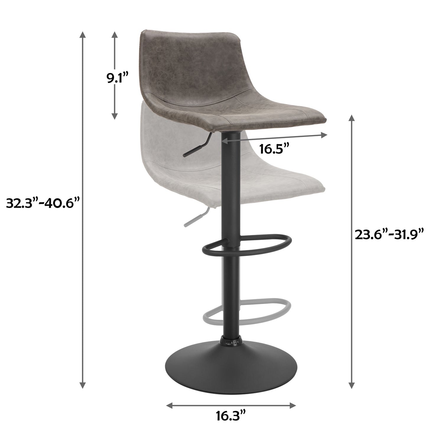 Finnhomy Bar Stool with Swivel & Adjustable Height, Set of 2, Vintage Leather, Retro Grey, F20BS2GT9534