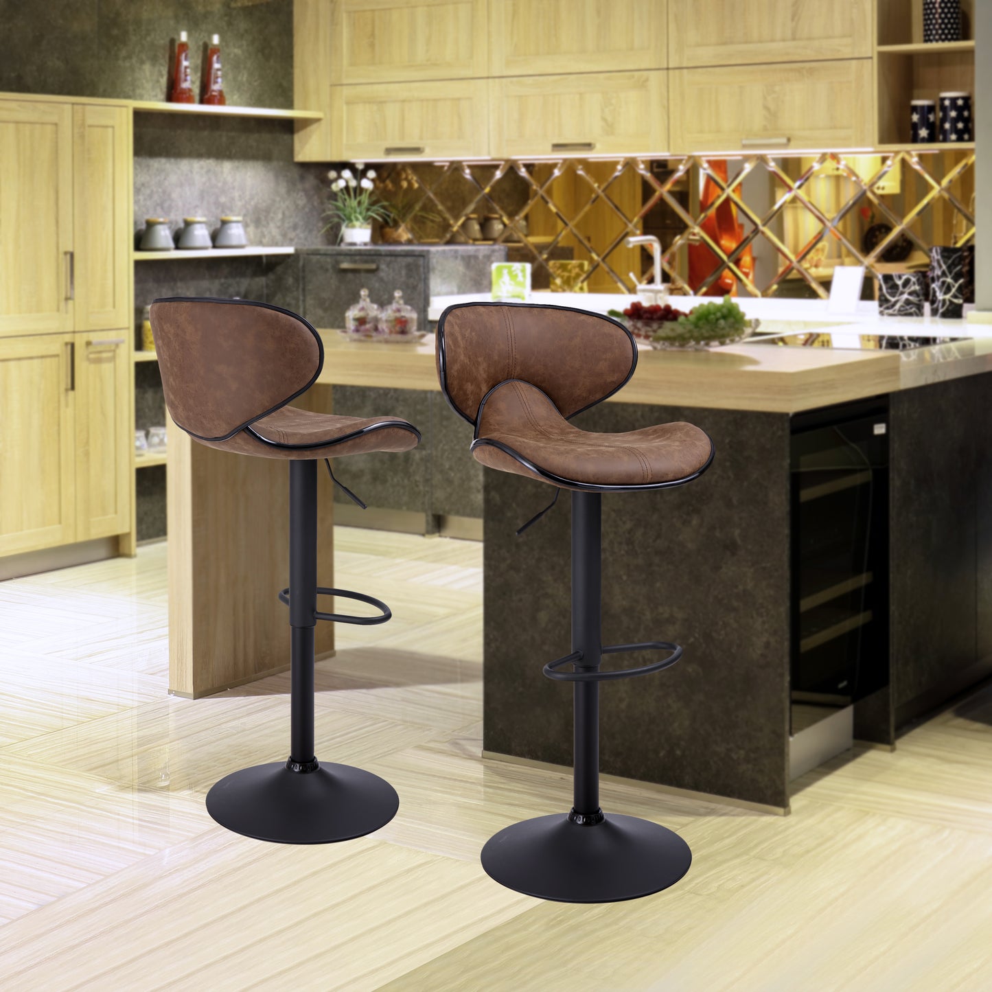 Finnhomy Bar Stool with Adjustable Height & Swivel, Set of 2, Vintage Leather, Retro Brown, F20BSLBT9531