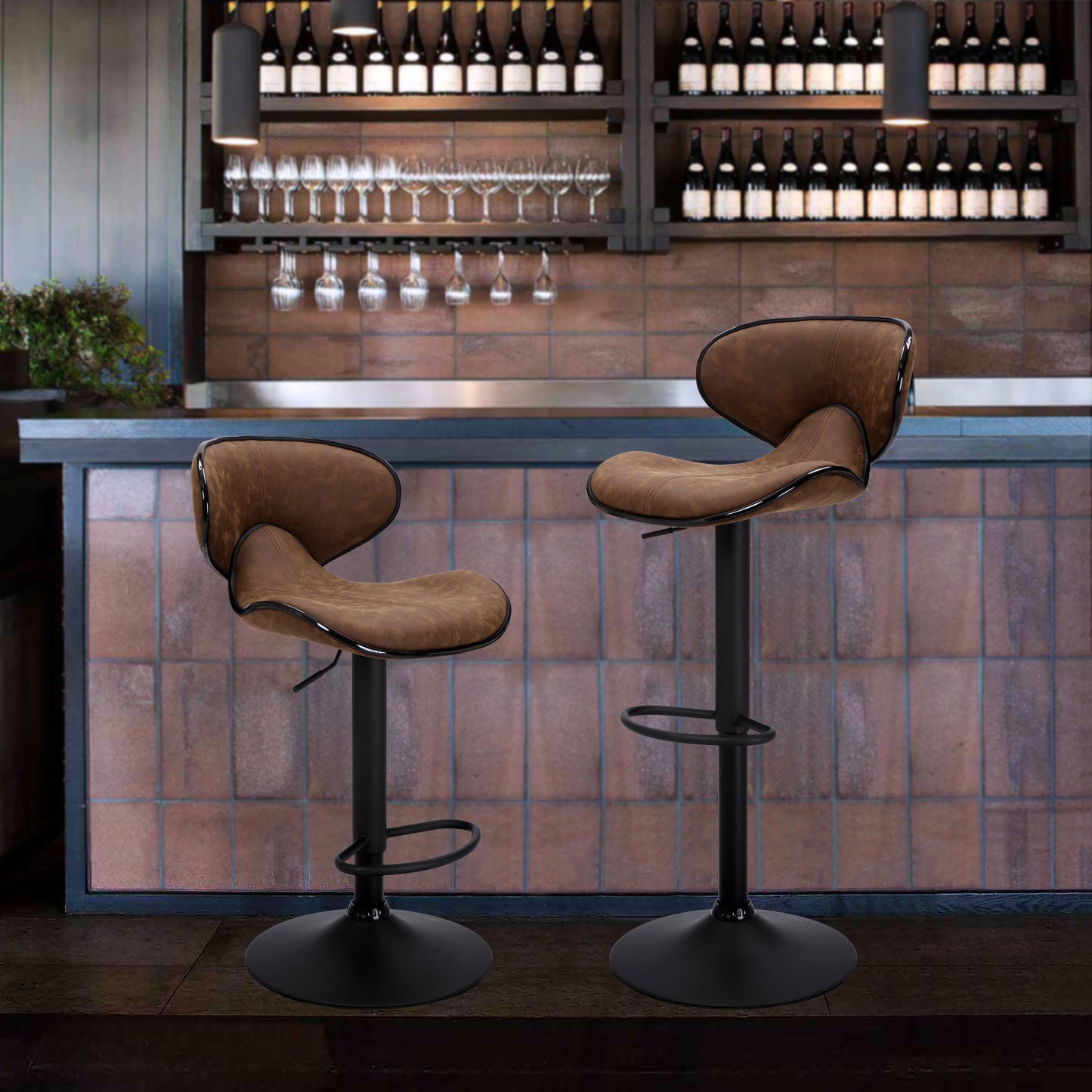 Finnhomy Bar Stool with Adjustable Height & Swivel, Set of 2, Vintage Leather, Retro Brown, F20BSLBT9531