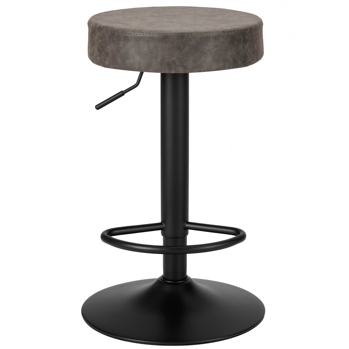 Finnhomy Bar Stools Set of 2 Counter Height, Swivel Barstools with Footrest and Backless Round, Height Adjustable Modern Bar stools for Kitchen, Vintage Leather, Retro Grey