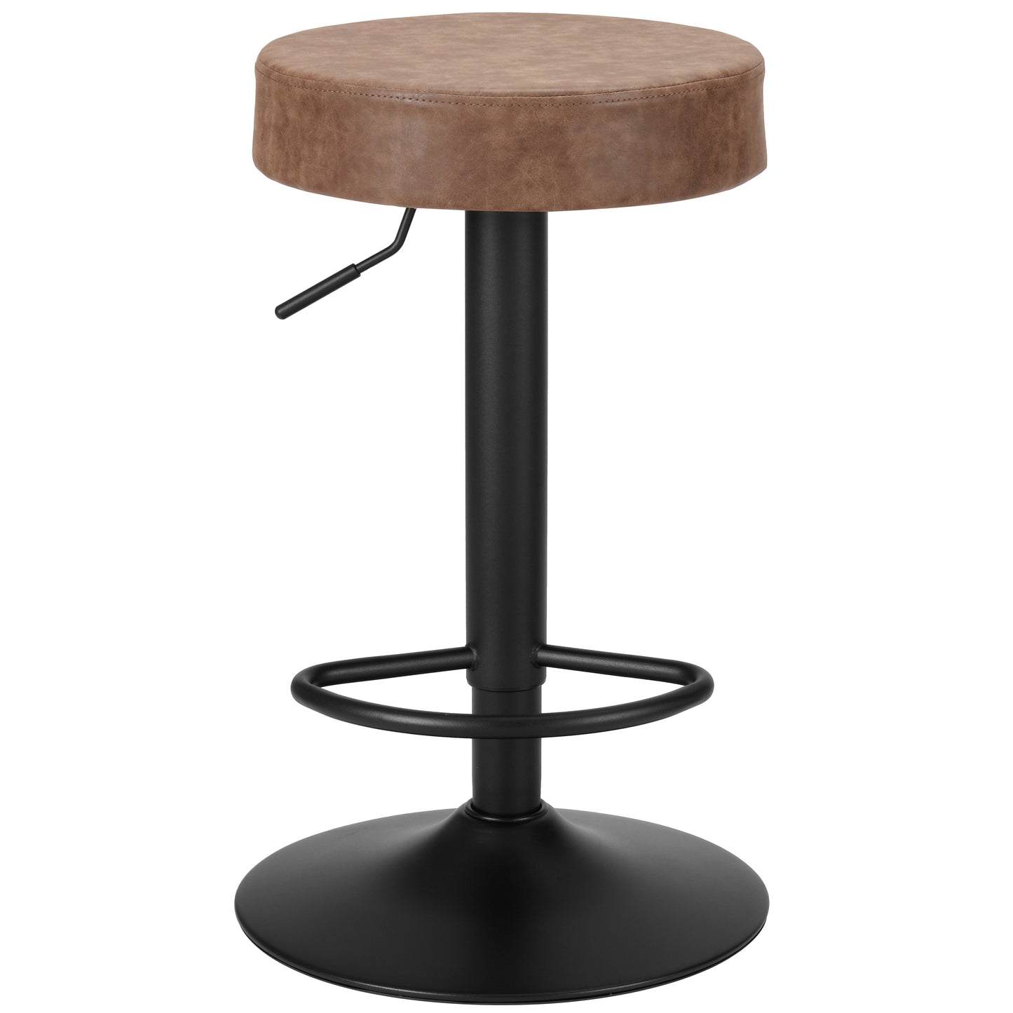 Finnhomy Bar Stools Set of 2 Counter Height, Swivel Barstools with Footrest and Backless Round, Height Adjustable Modern Bar stools for Kitchen, Vintage Leather, Retro Brown