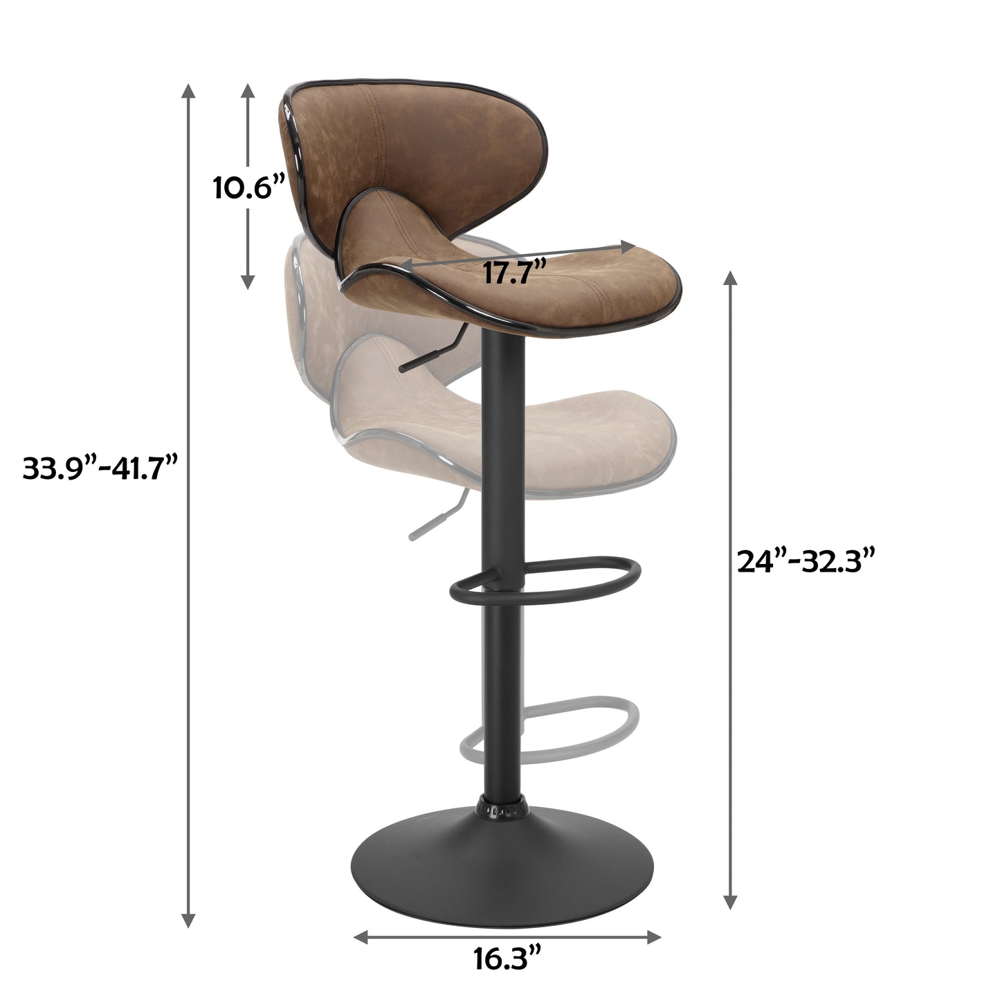 Finnhomy Bar Stool with Adjustable Height & Swivel, Set of 2, Vintage Leather, Retro Brown, F20BSLBT9531