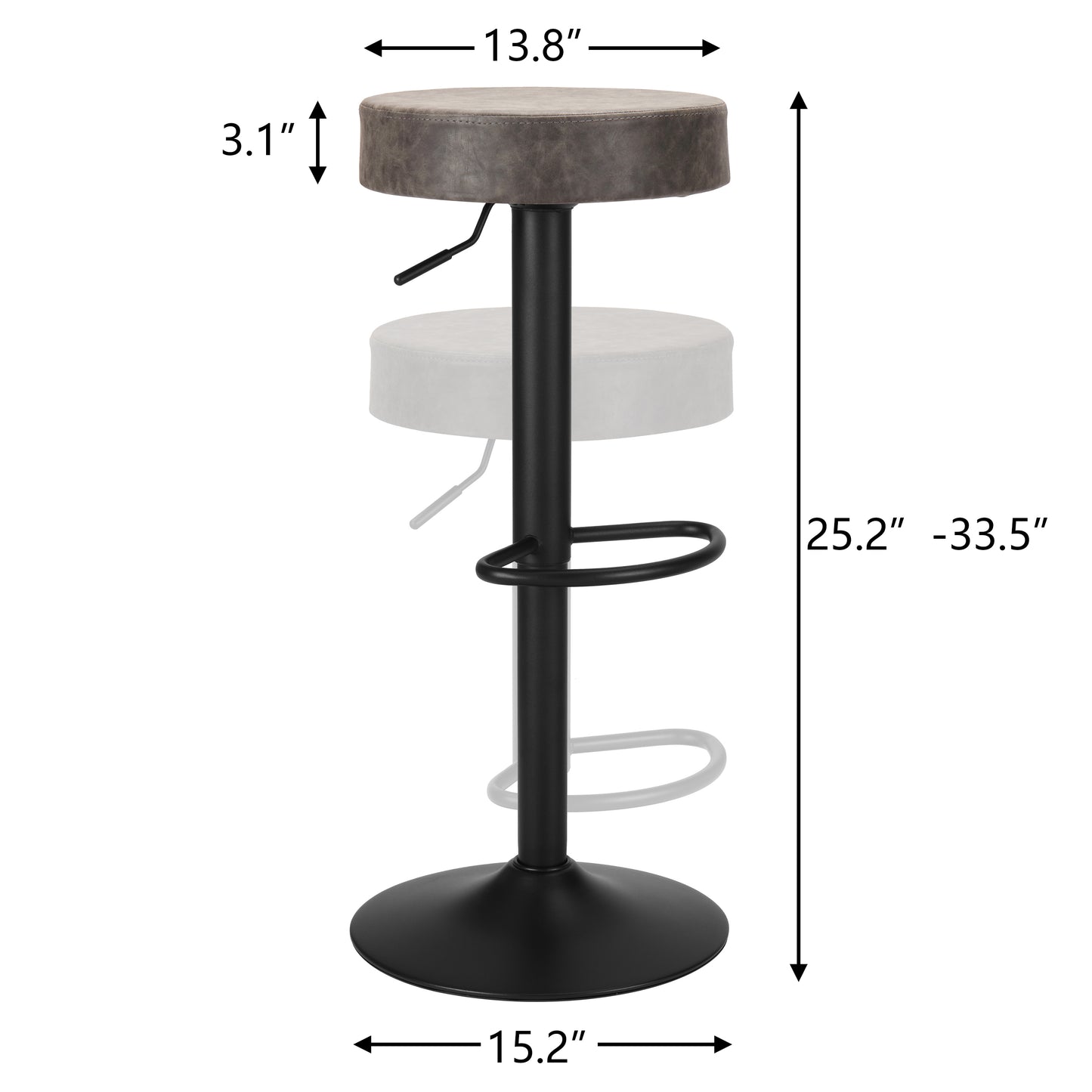 Finnhomy Bar Stools Set of 2 Counter Height, Swivel Barstools with Footrest and Backless Round, Height Adjustable Modern Bar stools for Kitchen, Vintage Leather, Retro Grey