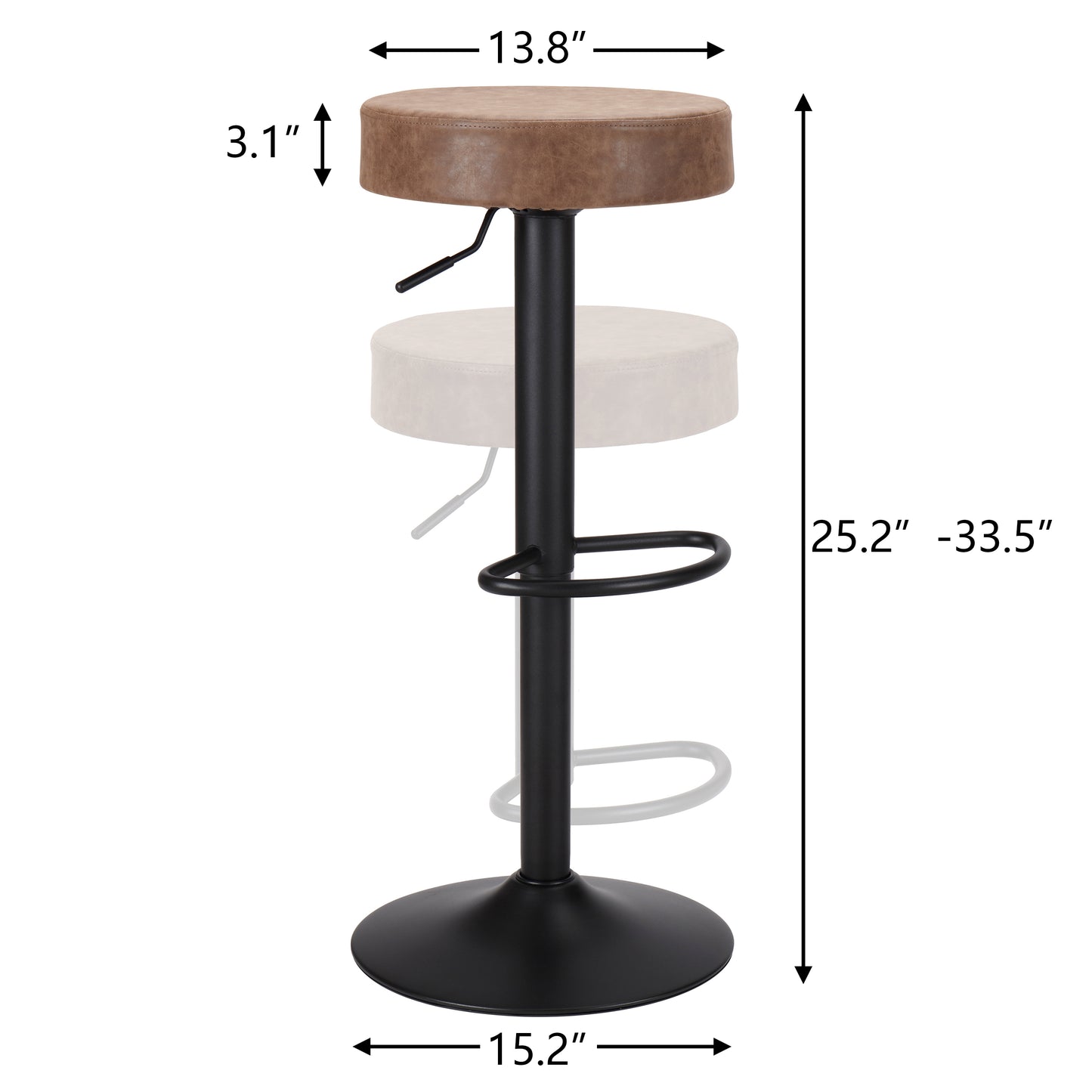 Finnhomy Bar Stools Set of 2 Counter Height, Swivel Barstools with Footrest and Backless Round, Height Adjustable Modern Bar stools for Kitchen, Vintage Leather, Retro Brown