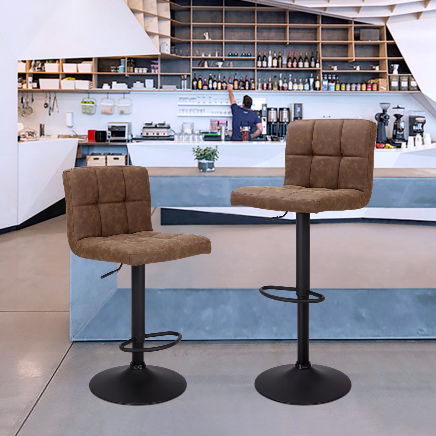 Finnhomy Bar Stool with Adjustable Height & Swivel, Set of 2, Vintage Leather, Retro Brown, F20BS5BT9537