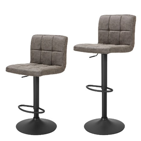 Finnhomy Bar Stool with Adjustable Height & Swivel, Set of 2, Vintage Leather, Retro Grey, F20BS5GT9538