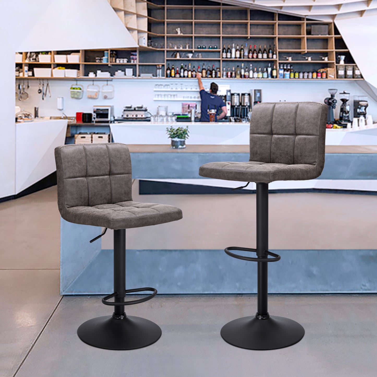 Finnhomy Bar Stool with Adjustable Height & Swivel, Set of 2, Vintage Leather, Retro Grey, F20BS5GT9538