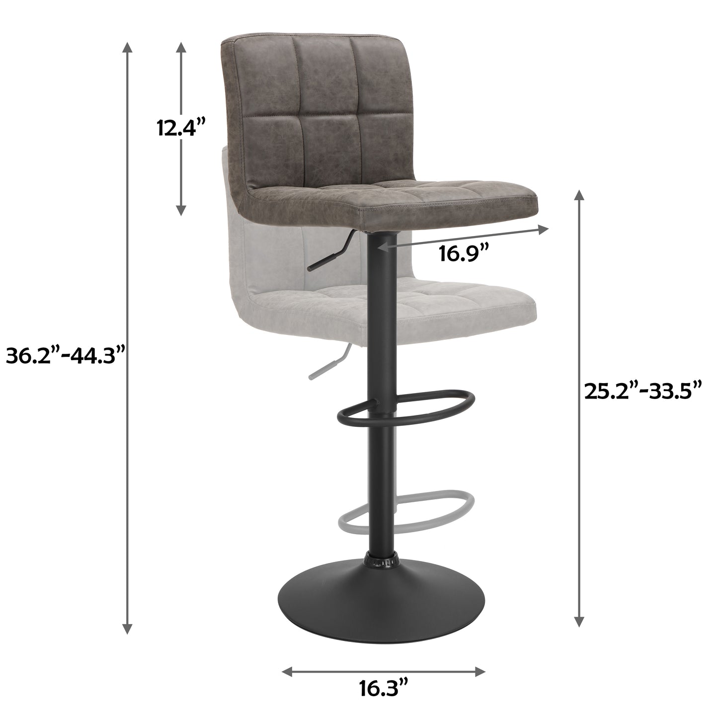 Finnhomy Bar Stool with Adjustable Height & Swivel, Set of 2, Vintage Leather, Retro Grey, F20BS5GT9538
