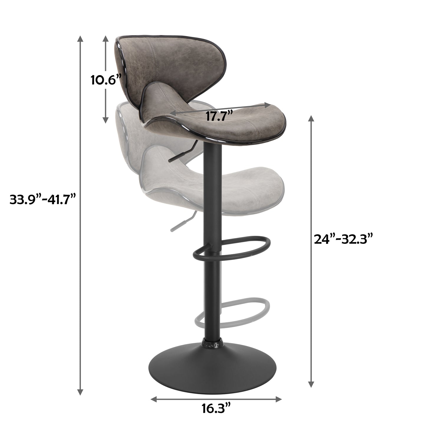 Finnhomy Bar Stool with Adjustable Height & Swivel, Set of 2, Vintage Leather, Retro Grey, F20BSLGT9532