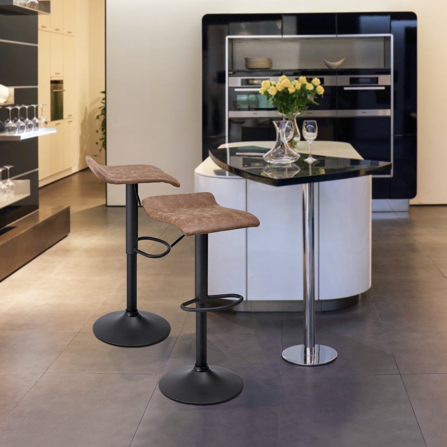 Finnhomy Bar Stool with Adjustable Height & Swivel, Set of 2, Vintage Leather, Retro Brown, F20BS3BT9535