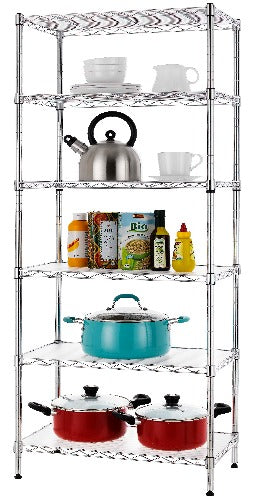 Finnhomy 6-Tier Wire Shelving Unit Adjustable Steel Wire Rack Shelving 6 Shelves Steel Storage Rack or Two 3 Tier Shelving Units with PE mat and Stable Leveling Feet, NSF Certified, Chrome