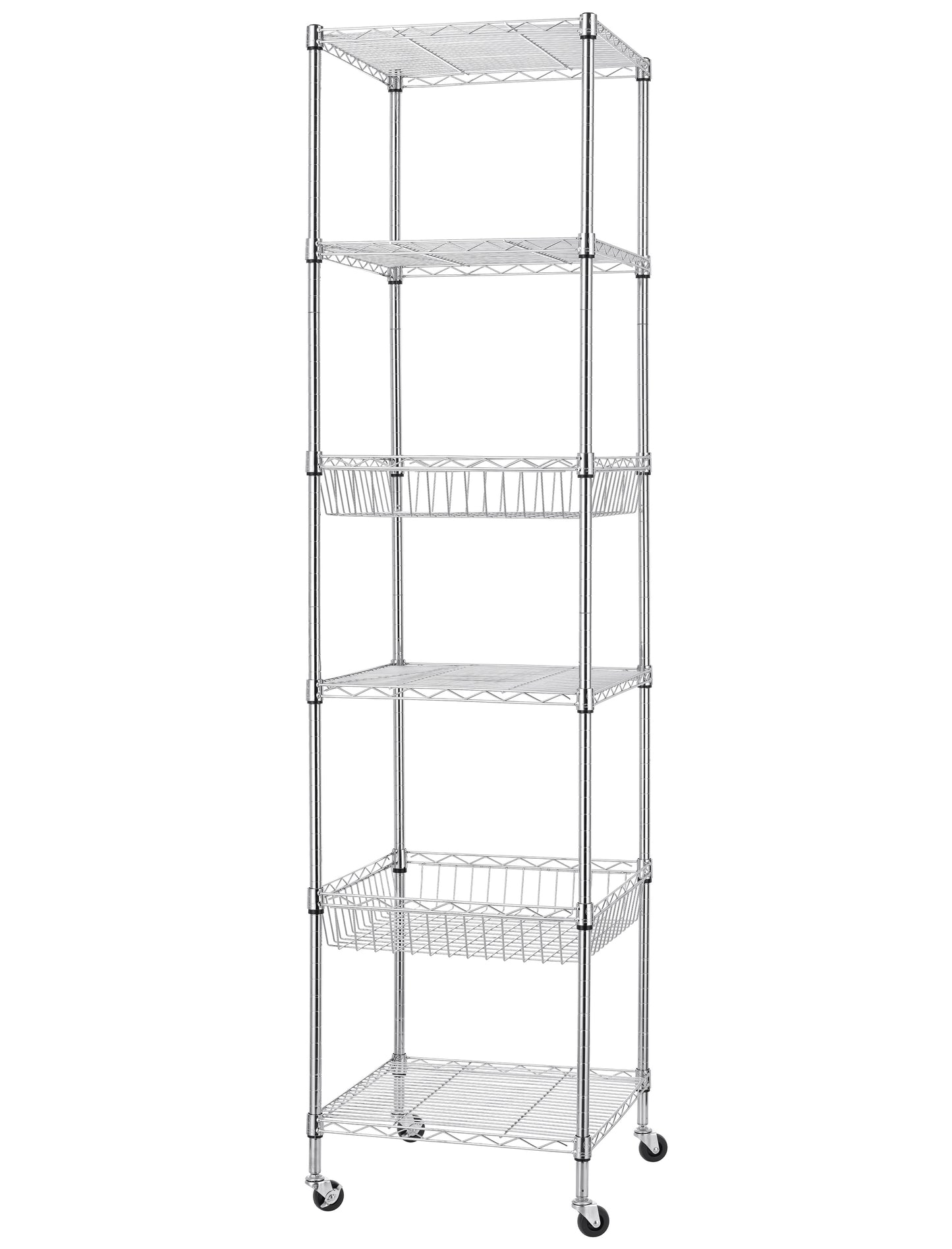 Finnhomy Heavy Duty 6 Tier Wire Shelving Unit with Wheels 18x18x72-inches 6 Shelves Storage Rack Thicken Steel Tube, Adjustable Shelving Rack for Kitchen Bathroom Office, NSF Certified, Chrome