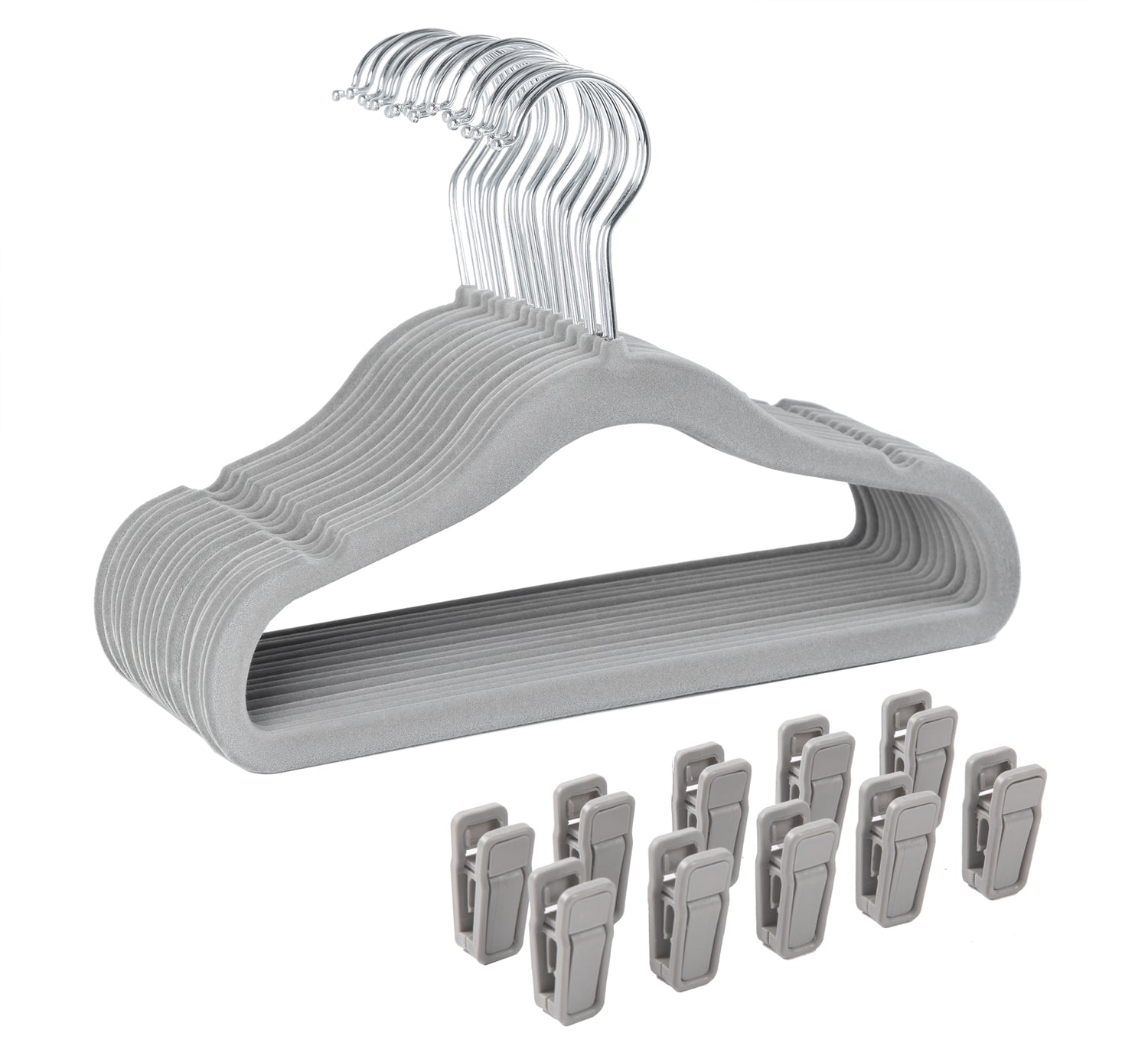 10 White Wooden Baby's Hanger with Chrome Pant Clips