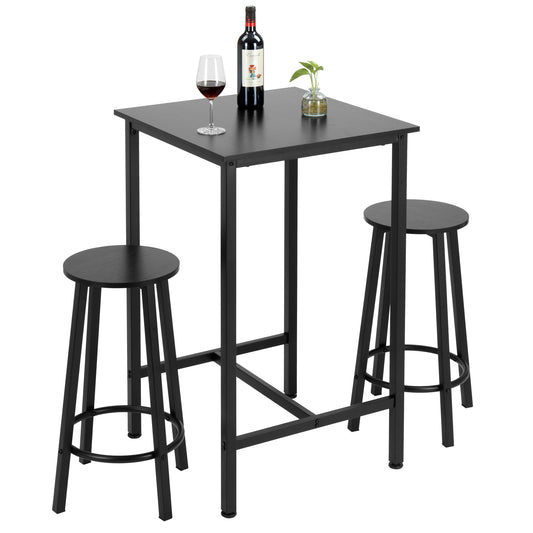 Finnhomy Bar Table Set, 23.6" Pub Table High Top Table, Square Bar Height Table, Bar Table with Stools, Kitchen Table Set for 2, Industrial Breakfast for Kitchen, Living Room, Rustic Black，F20TBBTSSH7263