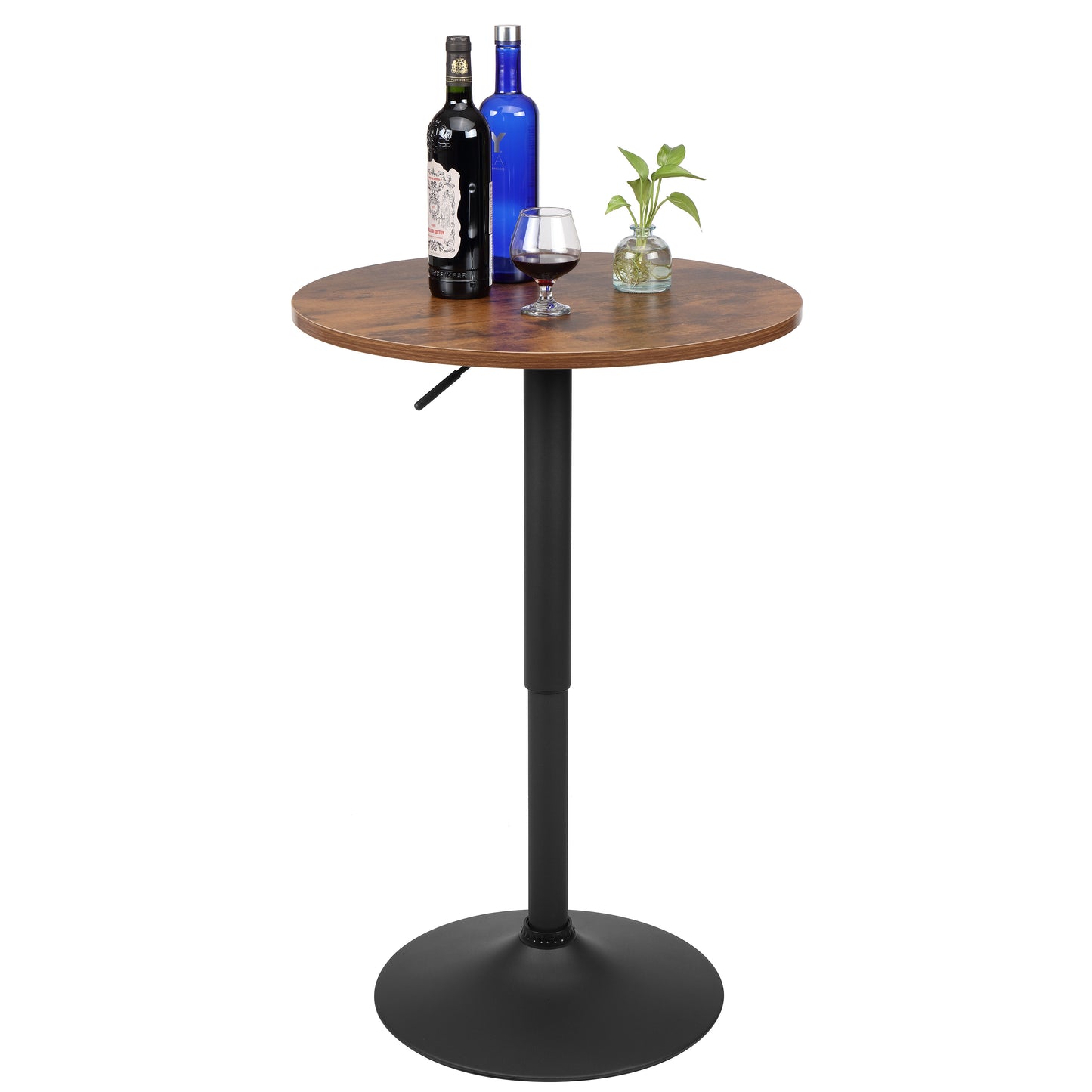 Finnhomy 23.6inches Round Cocktail Bar Table with Metal Base, Tall Bistro Pub Table, Adjustable 27.9''-36.2'' Counter Bar Height for Kitchen, Dining Room, Living Room, Easy Assembly, Rustic Brown，F20BT71T9542