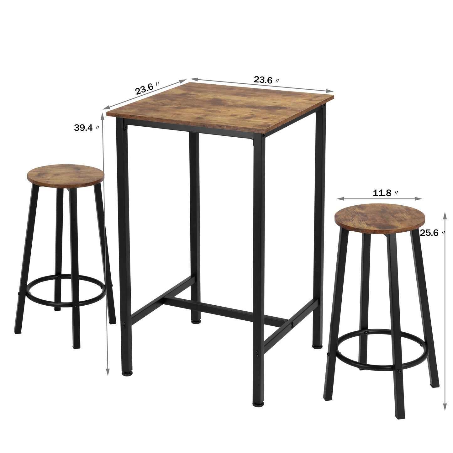 Finnhomy Bar Table Set, 23.6" Pub Table High Top Table, Square Bar Height Table, Bar Table with Stools, Kitchen Table Set for 2, Dining Table Set, Breakfast for Kitchen, Living Room, Rustic Brown,F20TBBTSSR7264