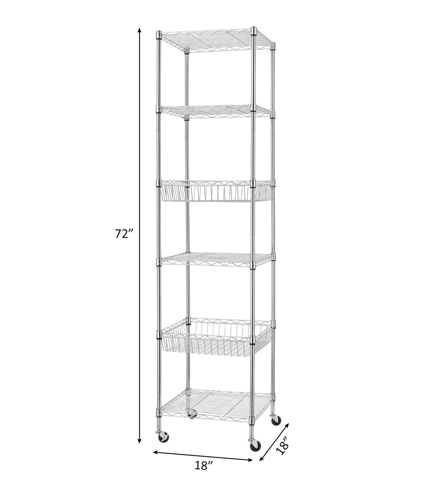 Finnhomy Heavy Duty 6 Tier Wire Shelving Unit with Wheels 18x18x72-inc