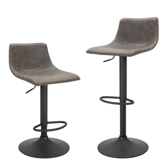 Finnhomy Bar Stool with Swivel & Adjustable Height, Set of 2, Vintage Leather, Retro Grey, F20BS2GT9534