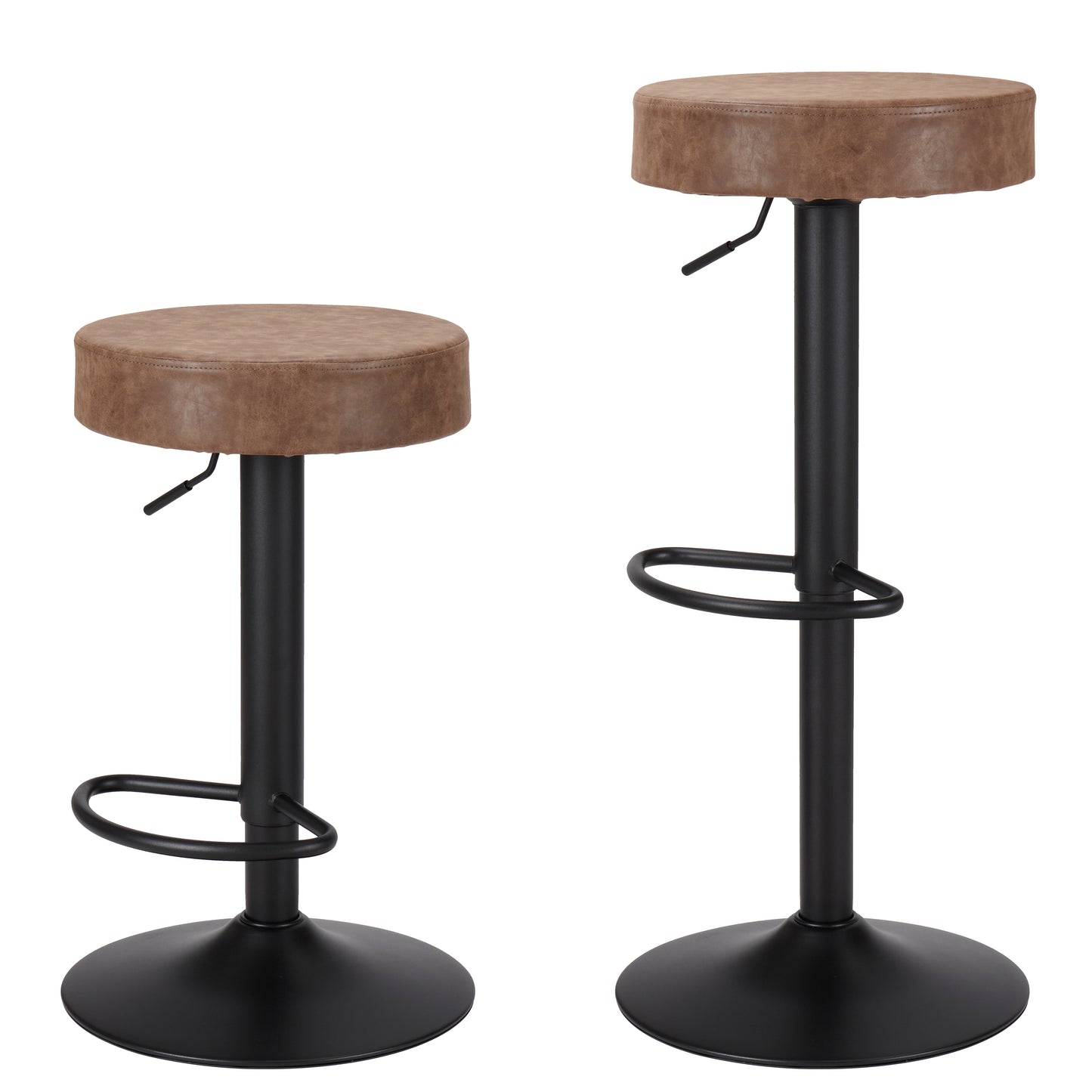 Finnhomy Bar Stools Set of 2 Counter Height, Swivel Barstools with Footrest and Backless Round, Height Adjustable Modern Bar stools for Kitchen, Vintage Leather, Retro Brown