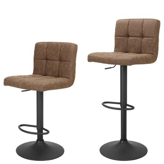 Finnhomy Bar Stool with Adjustable Height & Swivel, Set of 2, Vintage Leather, Retro Brown, F20BS5BT9537