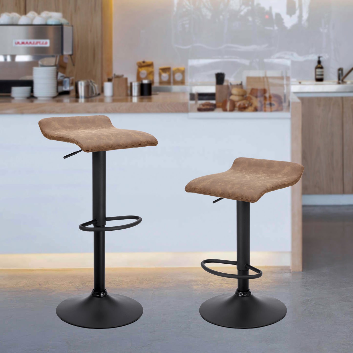 Finnhomy Bar Stool with Adjustable Height & Swivel, Set of 2, Vintage Leather, Retro Brown, F20BS3BT9535